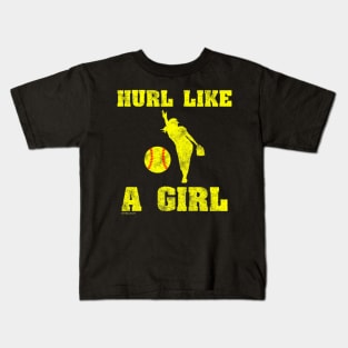 Hurl Like A Girl Softball Player Kids T-Shirt